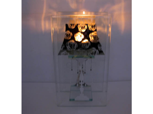 10X Glass Tea Light Holder Single Candle Holder Rose Pattern - Click Image to Close